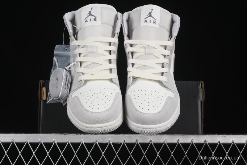 Nike Air Jordan 1 Mid AJ1 Basketball Shoes White Grey - FQ7720-002