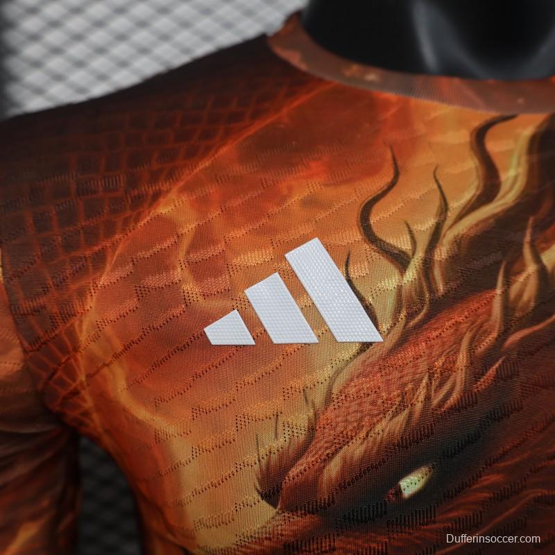 Player Version 25/26 Real Madrid NA ZHA Orange with Dragon Warrior Jersey