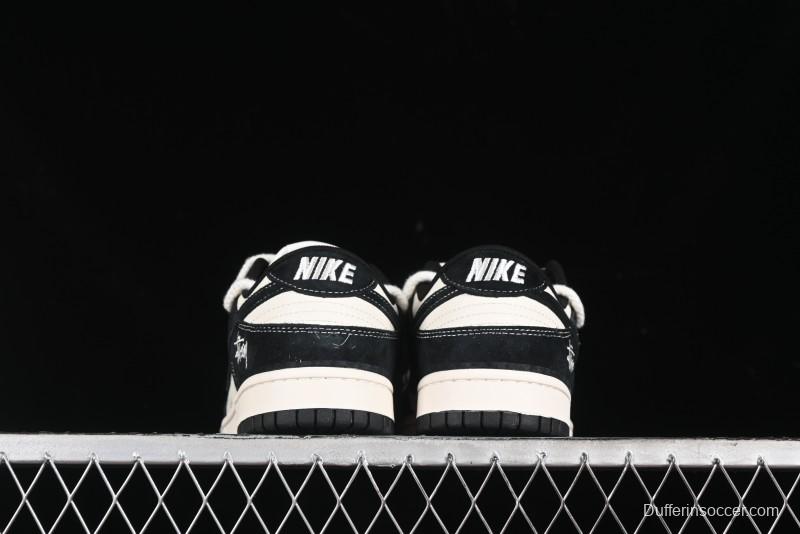Nike SB Dunk Low Stussy Collaboration - White Embroidery Black Swoosh Anniversary Custom Low-Top Casual Sneakers - SJ2068-311