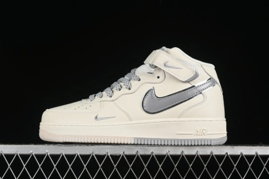 Nike Air Force 1 '07 Mid Casual Sneakers in Light Grey with 3M Reflective Details and Crystal Outsole - XL0236-232