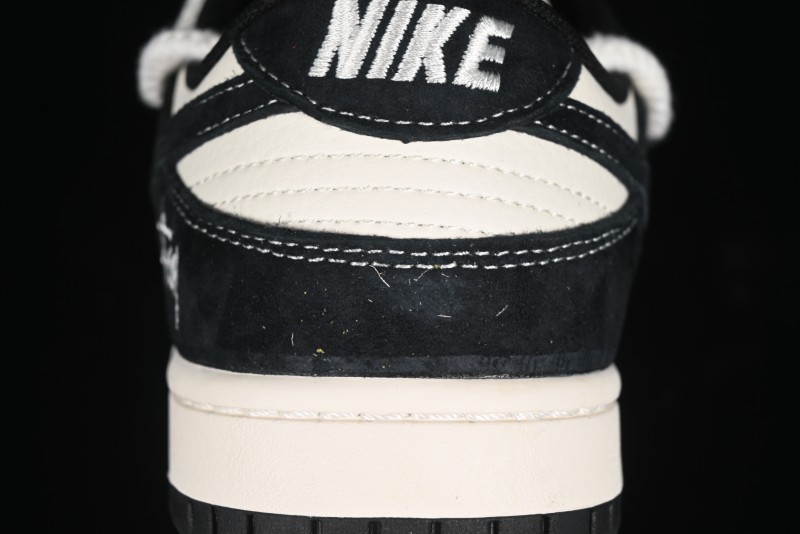 Nike SB Dunk Low Stussy Collaboration - White Embroidery Black Swoosh Anniversary Custom Low-Top Casual Sneakers - SJ2068-311