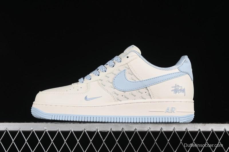Nike Air Force 1 '07 Low Stussy Collaboration - Off White Elegant Blue Low-Top Casual Sneakers - XZ3328-002