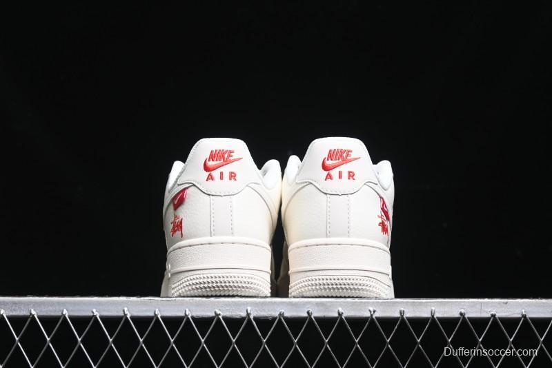 Nike Air Force 1 '07 Low Stussy Collaboration - AF1 White Red Label Low-Top Casual Sneakers - SJ6698-016