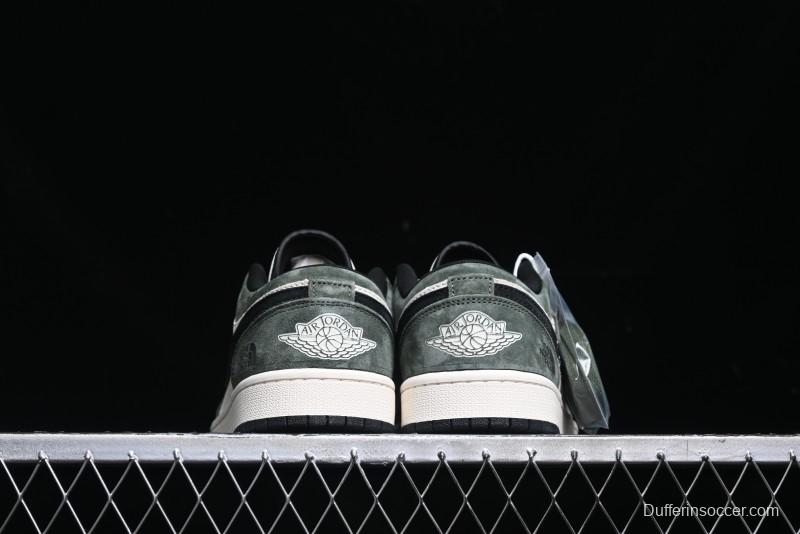 Nike Air Jordan 1 Low AJ1 The North Face Collaboration - Custom Premium Pigskin Dark Green Retro Basketball Shoes - DM9188-004