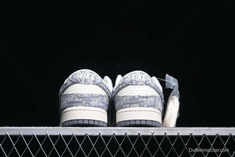 Nike SB Dunk Low Dior Collaboration - Woven Grey Check Anniversary High-End Custom Low-Top Casual Skate Shoes - YX5066-247