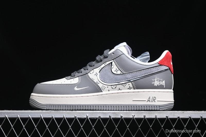 Nike Air Force 1 '07 Low Stussy Collaboration - Beige Grey Red Print Casual Sneakers - XZ6188-338