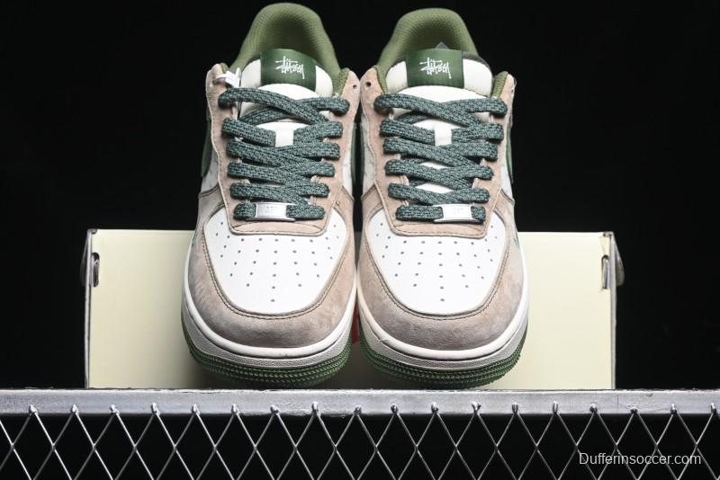 Nike Air Force 1 '07 Low Stussy Collaboration Light Brown Green Low-Top Casual Sneakers - XZ6188-666
