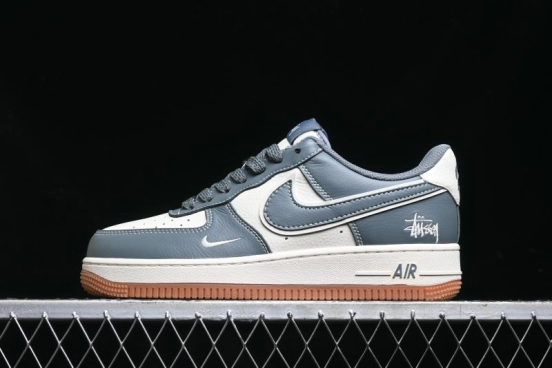 Nike Air Force 1 '07 Low Stussy Collaboration - Grey White Gum Sole Low-Top Casual Sneakers - XZ9688-101