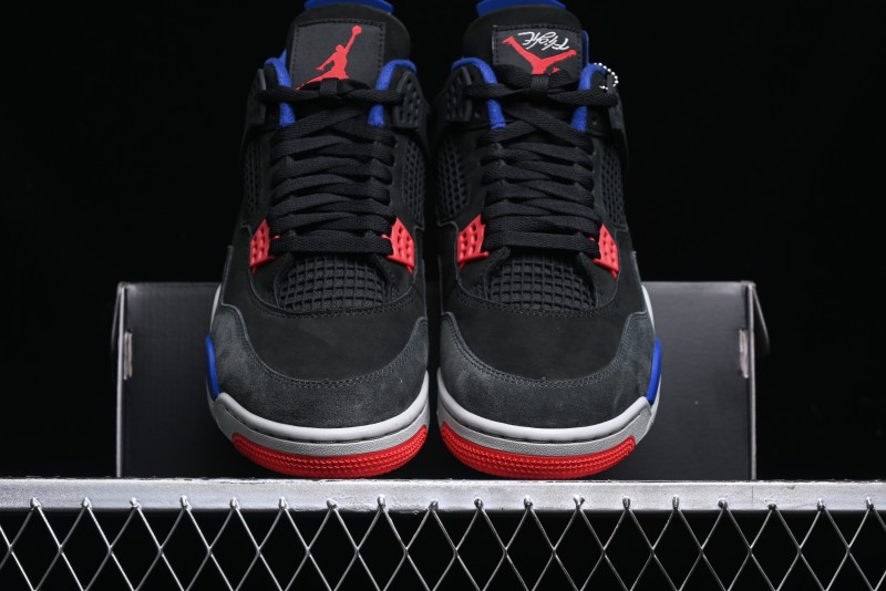 Nike Air Jordan 4 Retro Basketball Shoes with Black-Grey-Blue Color Blocking - FV5029-003
