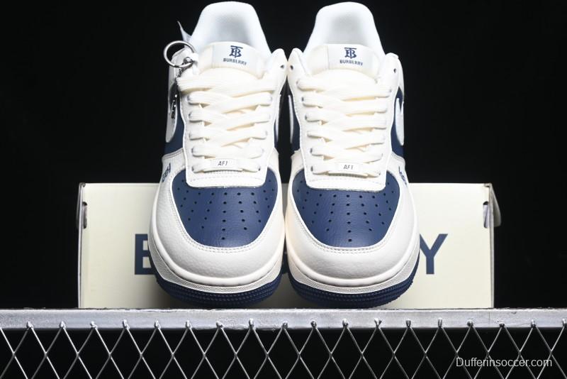 Nike Air Force 1 '07 Low Burberry Collaboration - Off White Navy Blue Patchwork Low Top Casual Sneakers BB8588-222