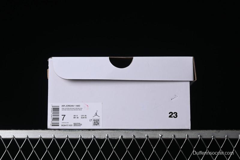 Nike Air Jordan 1 Mid AJ1 Basketball Shoes in Khaki Pink - BQ6472-620