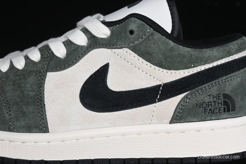 Nike Air Jordan 1 Low AJ1 The North Face Collaboration - Custom Premium Pigskin Dark Green Retro Basketball Shoes - DM9188-004