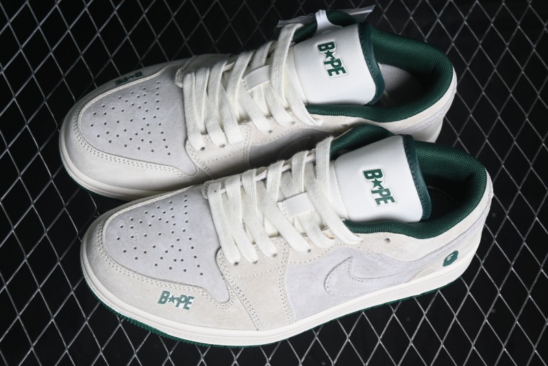 Nike Air Jordan 1 Low AJ1 Bape Collaboration - Full Pig Eight Green Grey Retro Basketball Shoes - DM9188-009