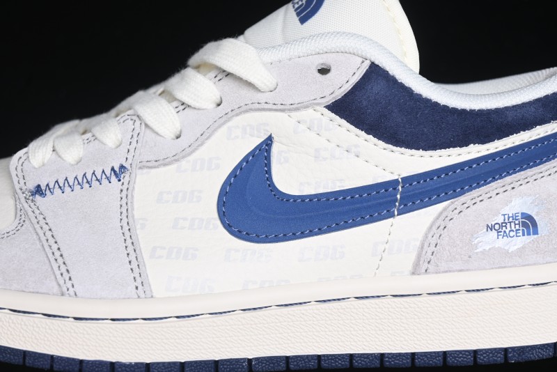 Nike Air Jordan 1 Low AJ1 The North Face Collaboration - Custom High-End Retro Basketball Shoes with Blue Swoosh - DM9188-010