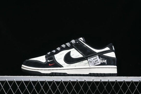Nike SB Dunk Low Stussy Triple Collaboration - Patchwork Black Swoosh Anniversary Custom Low-Top Casual Skate Shoes - YX5066-222
