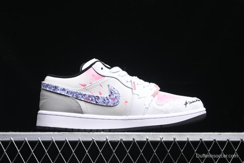 Nike Air Jordan 1 Low Retro Basketball Shoes - Panda Mischief Qixi Theme with Special Graffiti Design - 553558-132