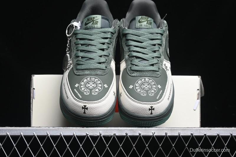 Nike Air Force 1 '07 Low Chrome Hearts Collaboration - Moss Green White Low-Top Casual Sneakers - KK1988-029