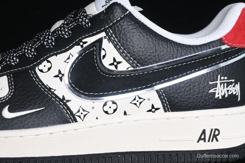 Nike Air Force 1 '07 Low Stussy Collaboration - Beige Black Pattern Red Outsole Low Top Casual Sneakers - XZ6188-339
