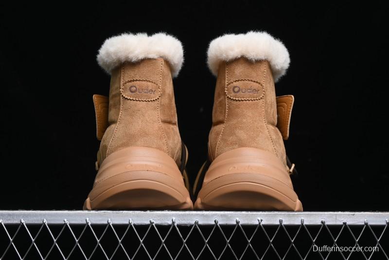 Ouder Retro Lace-Up Mid-Calf Warm & Thickened Platform Casual Snow Boots with Wool Lining - Oud024 Brown