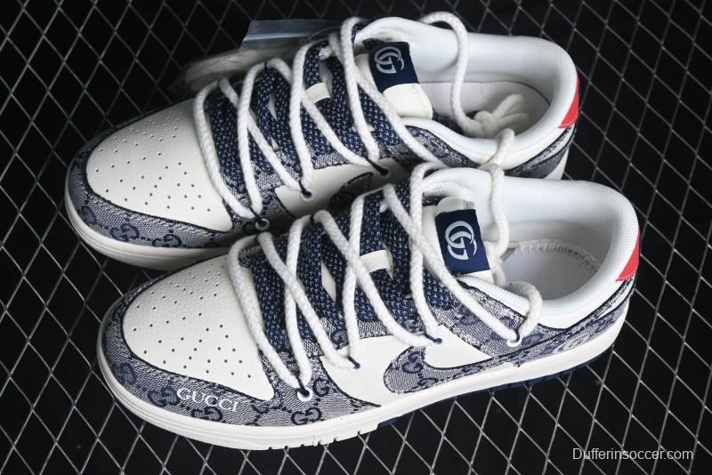 Nike SB Dunk Low Gucci Collaboration - Beige Black Jacquard Swoosh Anniversary High-End Custom Low-Top Casual Sneakers - YX5066-216