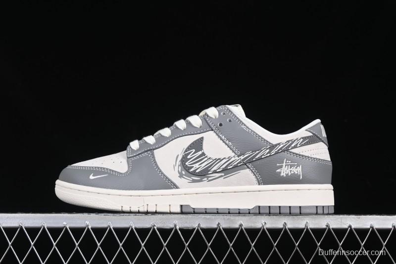 Nike SB Dunk Low Stussy Collaboration Graffiti Grey Check Anniversary Custom Low-Top Casual Skate Shoes - DM6868-024