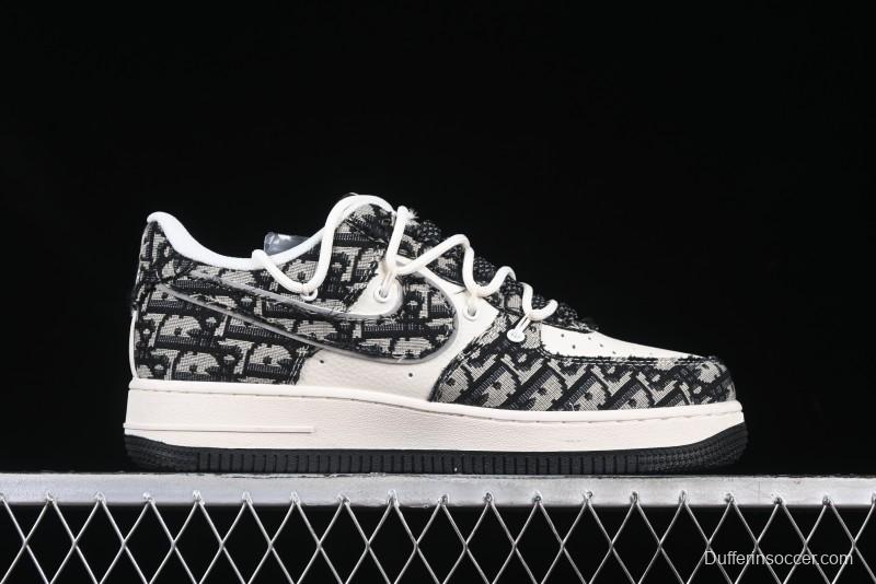 Nike Air Force 1 '07 Low Dior Collaboration Black Pattern Drawstring Casual Sneakers - SJ1198-106