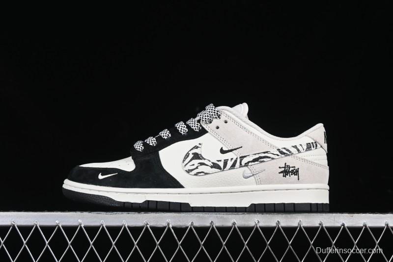 Nike SB Dunk Low Stussy Collaboration Zebra Black White Swoosh Anniversary Custom Low-Top Casual Skate Shoes - DJ2024-060