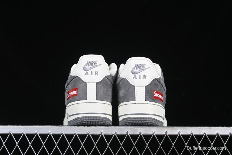 Nike Air Force 1 '07 Low Supreme Collaboration Grey Swoosh Red Tab Low-Top Casual Sneakers - CH6336-510