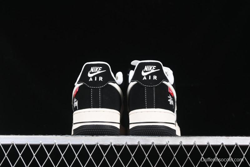 Nike Air Force 1 '07 Low Stussy Collaboration - Beige Black with Red Tab Low-Top Casual Sneakers - SJ6698-014