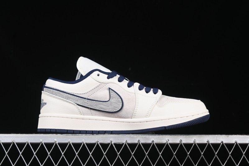 Nike Air Jordan 1 Low Supreme Collaboration - Shadow Swoosh Custom Retro Basketball Shoes - XX3318-368