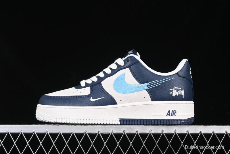 Nike Air Force 1 '07 Low Stussy Collaboration Green Embroidered Swoosh Custom Casual Sneakers - DM6688-021
