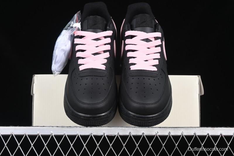 Nike Air Force 1 '07 Low Casual Sneakers with Black & Pink Double Swoosh - CW2288-028