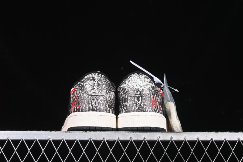 Nike Travis Scott x Fragment Design x Air Jordan 1 Low OG SP AJ1 Snake Year Limited Python Texture Low-top Casual Sneakers - SJ2068-144