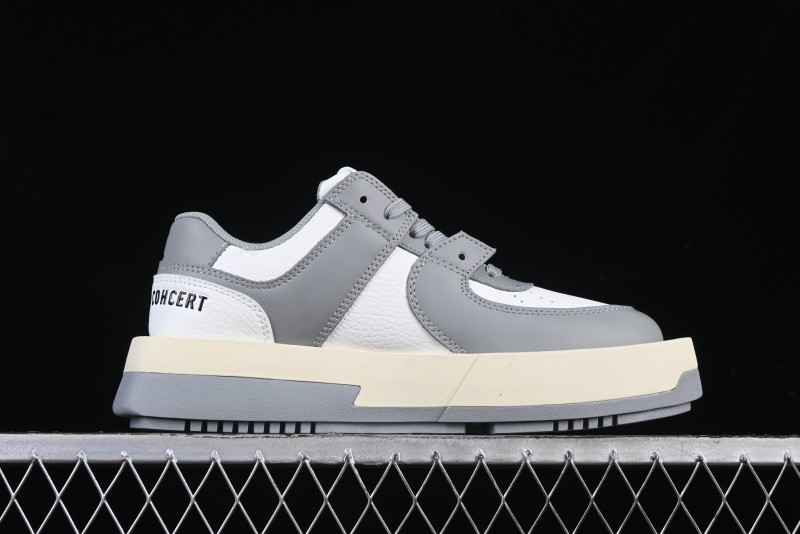 Choco Concert Leather Round Square Asymmetric Fashion Sneakers White Gray - AJE5