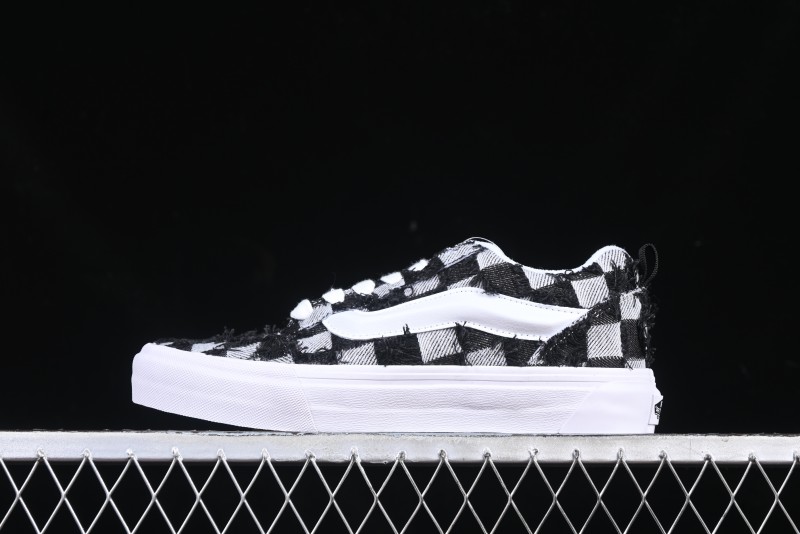 Vans Knu Skool Checkerboard Washed Denim Low-Top Casual Skate Shoes - VN000CS0239