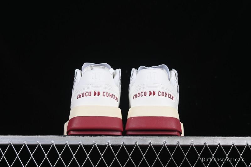 Choco Concert Leather Round Square Asymmetric Fashion Sneakers White Wine Red - AJE5
