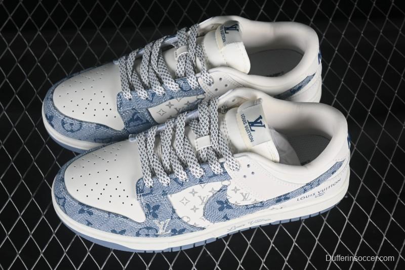 Nike SB Dunk Low LV Collaboration Light Blue Denim Anniversary High-End Custom Low-Top Casual Skate Shoes - CH8311-237
