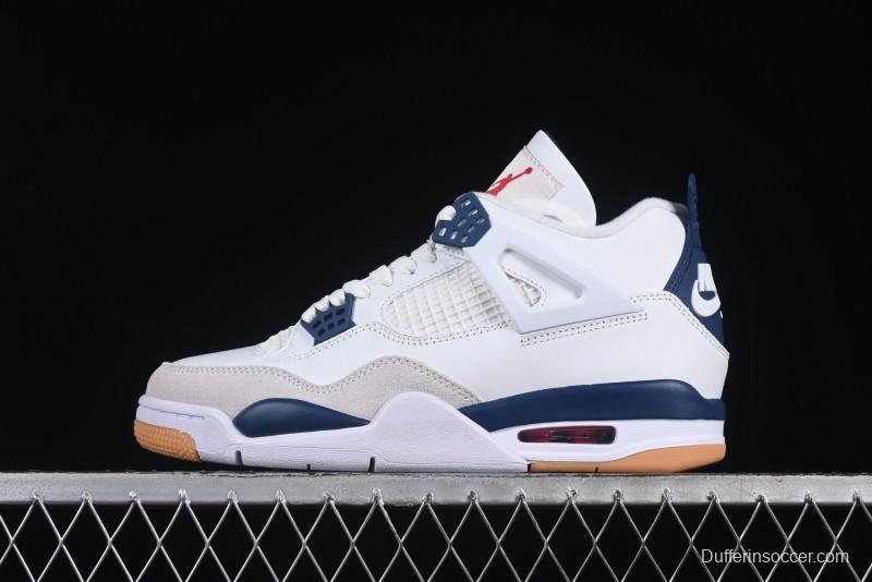 Nike SB x Air Jordan 4 Retro "Navy" White Blue Basketball Shoes - DR5415-100