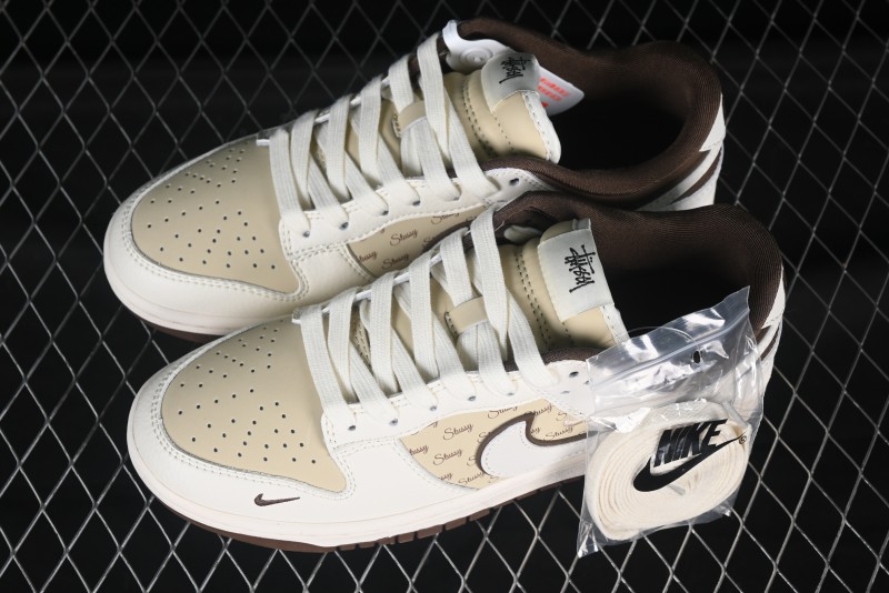 Nike SB Dunk Low Stussy Collaboration Double Swoosh Chocolate Anniversary Custom Low-Top Casual Skate Shoes - XS6089-505