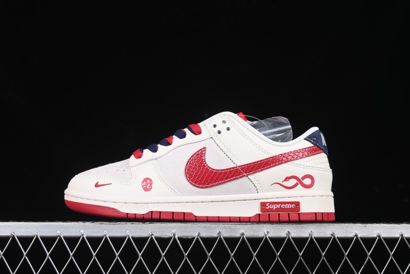 Nike SB Dunk Low Supreme Collaboration Year of the Snake Limited Edition Red Snake Print Anniversary Custom Low-Top Casual Sneakers - XS1086-015