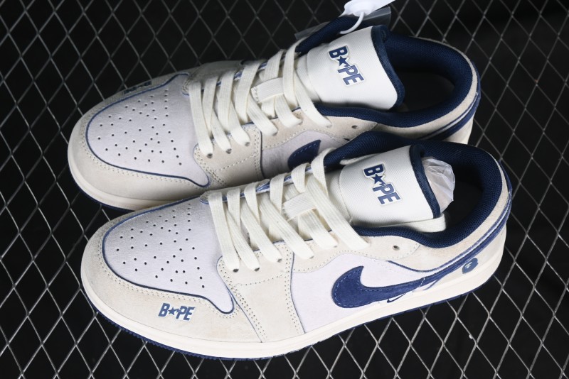 Nike Air Jordan 1 Low AJ1 Bape Collaboration Ice Blue High-End Custom Retro Basketball Shoes - DM9188-007
