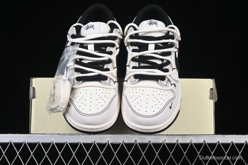 Nike SB Dunk Low Stussy Collaboration Anniversary Edition Lace-Up Beige Grey Black Swoosh Low-Top Casual Skate Shoes - YX5066-242