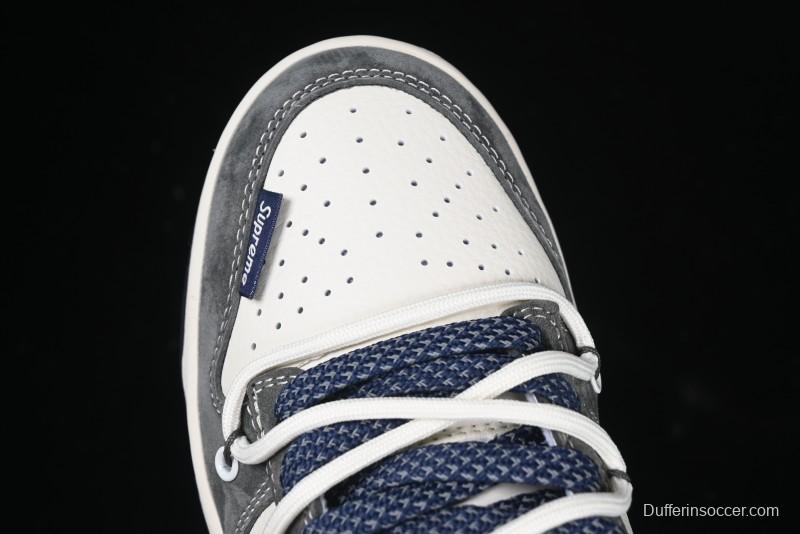 Nike SB Dunk Low Supreme Collaboration - Grey White Blue Swoosh Lace-Up Anniversary Customized Low-Top Casual Skate Shoes - XS1186-100