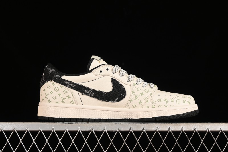 Nike Air Jordan 1 Low OG SP Travis Scott x Fragment Design Black Denim Print Casual Sneakers - SJ2068-005