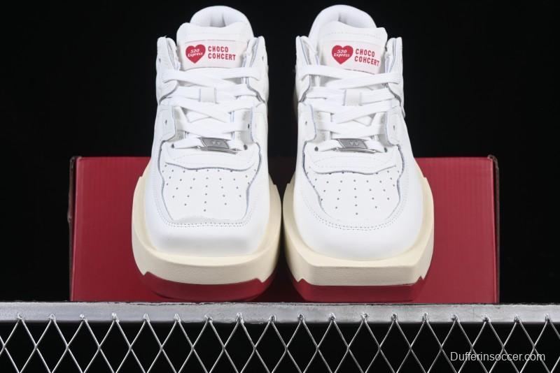 Choco Concert Leather Round Square Asymmetric Fashion Sneakers White Wine Red - AJE5