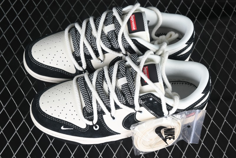 Nike SB Dunk Low Supreme x Stone Island Triple Collaboration Strap Patch Black Swoosh Anniversary Custom Low-Top Casual Skate Shoes - YX5066-202