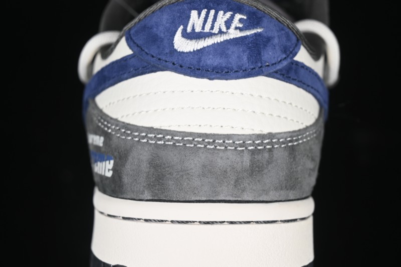 Nike SB Dunk Low Supreme Collaboration - Grey White Blue Swoosh Lace-Up Anniversary Customized Low-Top Casual Skate Shoes - XS1186-100