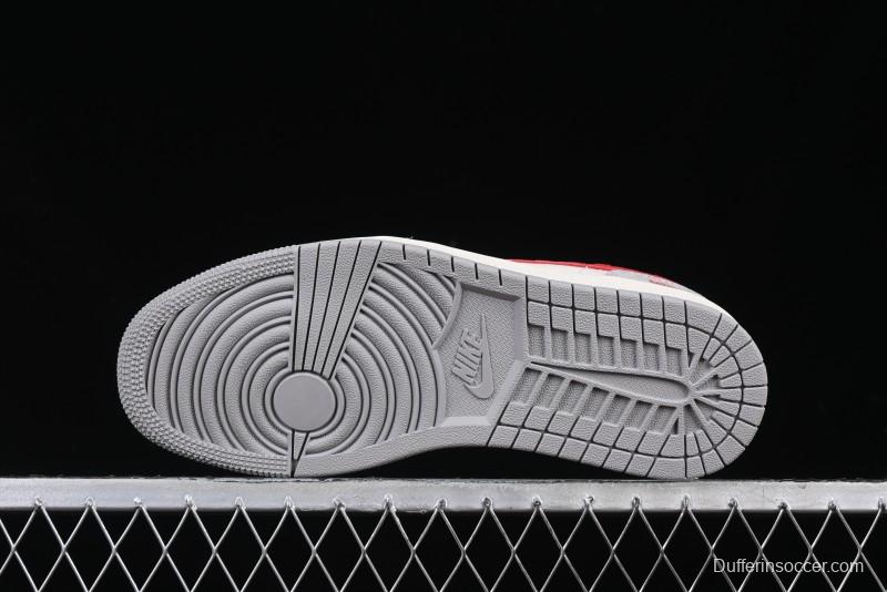 Nike Air Jordan 1 Low AJ1 Supreme Collaboration - White Grey Red Swoosh Retro Basketball Shoes - SJ9950-024