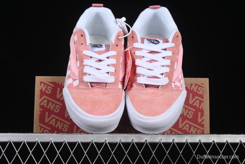 Vans Knu Skool Low Top Comfortable Slip Resistant Wear Resistant Casual Sneakers in Pink Checker - VN0009QCREV