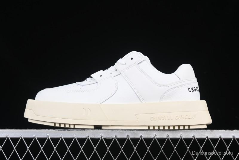 Choco Concert Leather Round Square Asymmetrical Fashion Sneakers White - AJE5
